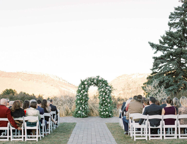 Floral arch, Colorado mountain wedding ceremony at the Manor House by Amanda Berube in Littleton, Co